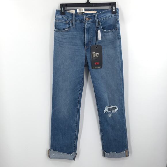 Levi's Premium 724 High Rise Straight Cropped Jeans Zip Fly Blue Size 27 - Picture 2 of 6